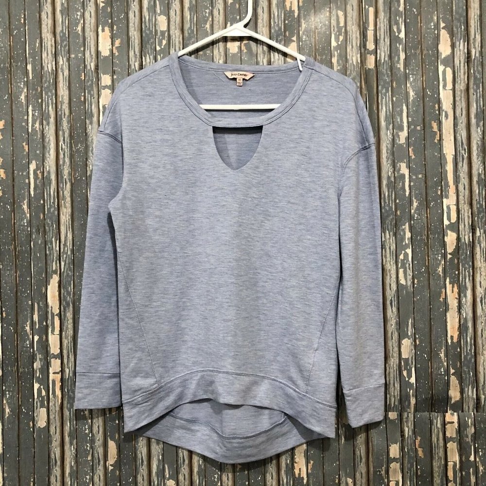 Juicy Couture Blue Hi Low Key Hole Pullover Soft Knit Sweatshirt Top XS